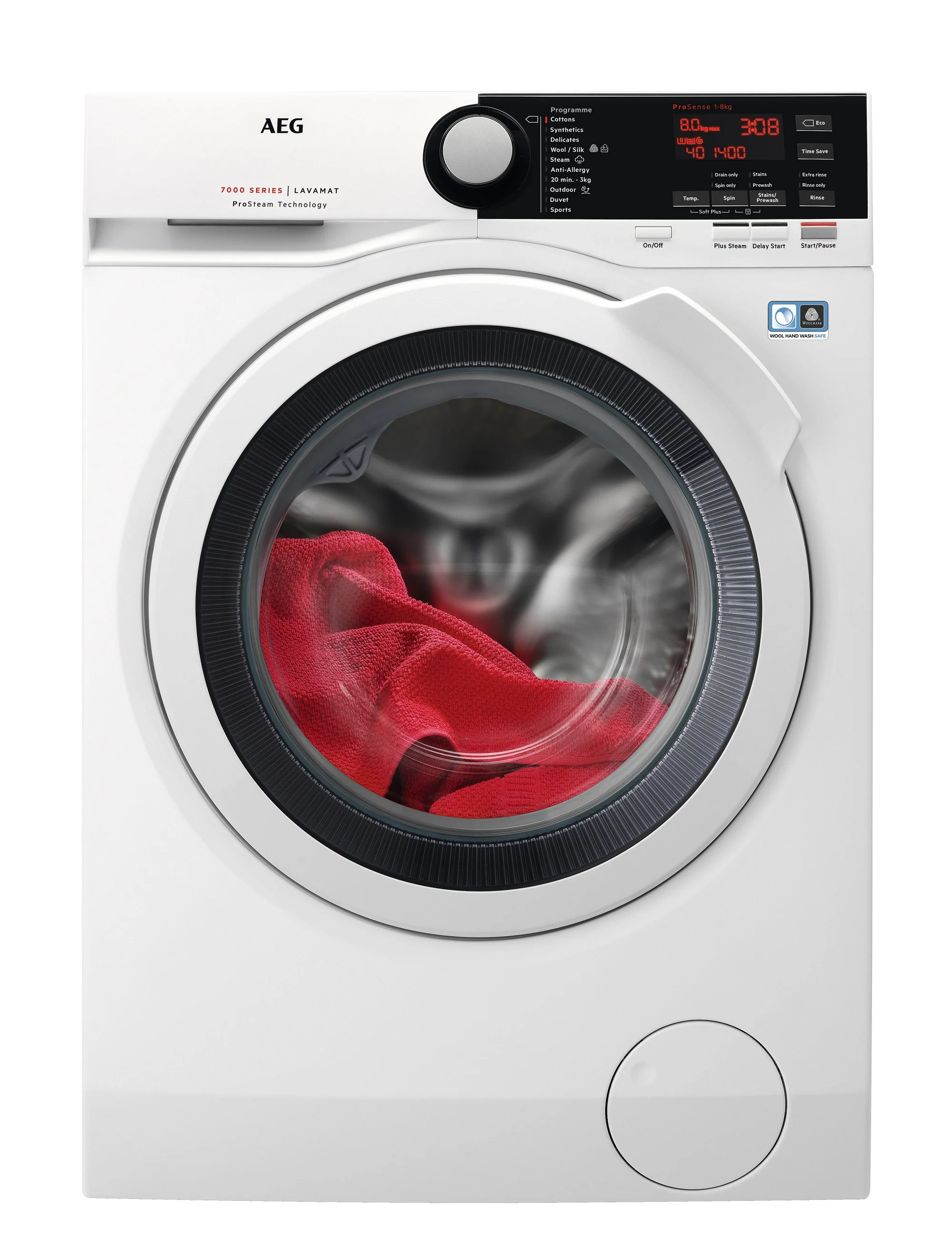 AEG Standalone Frontload Washer 8 Kg, Free standing, Prosense technology, Pro Steam, Eco Wash, White, LFX7G7224FB