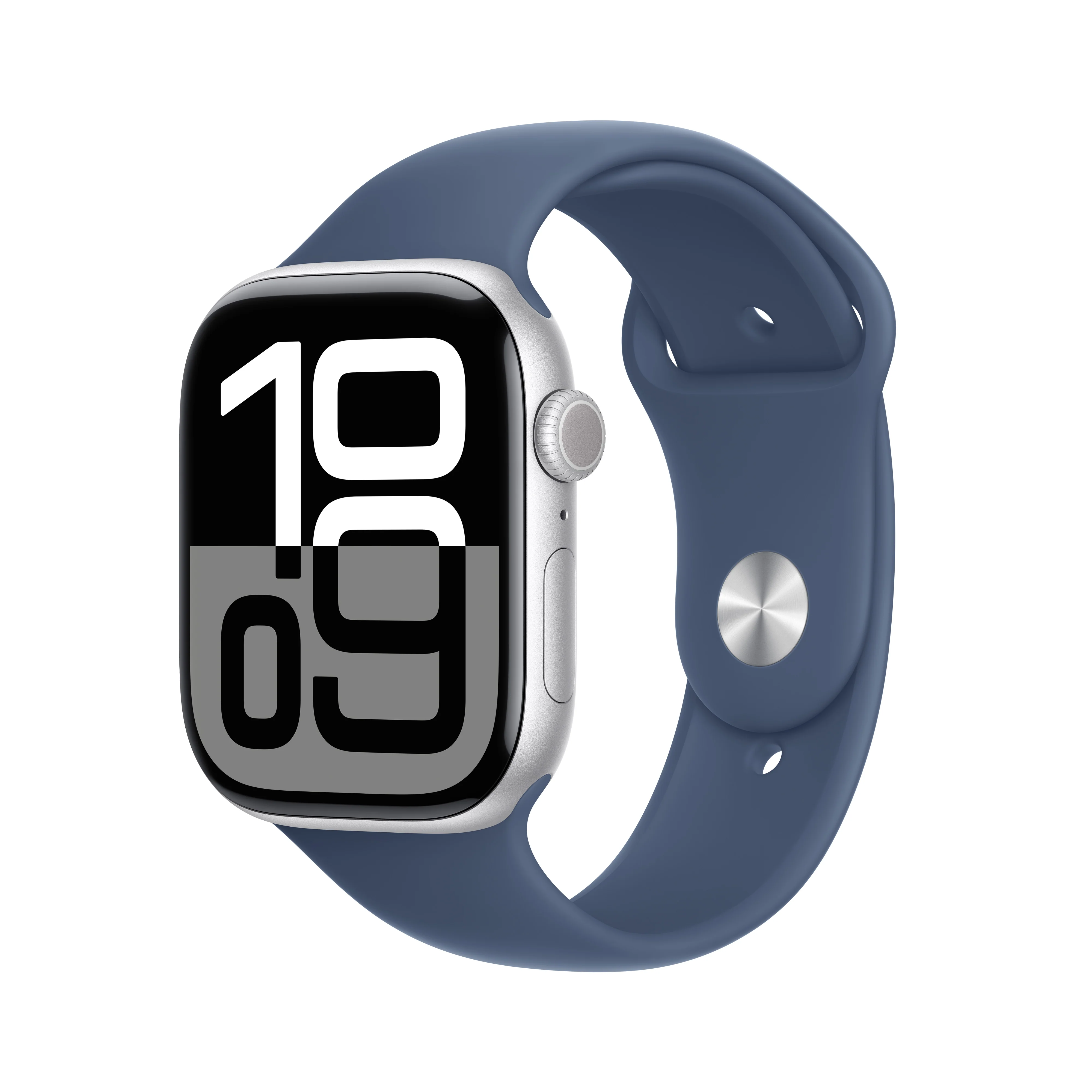 Apple Watch Series 10 GPS 46mm Silver Aluminium Case with Denim Sport Band - S/M, MWWL3QA/A