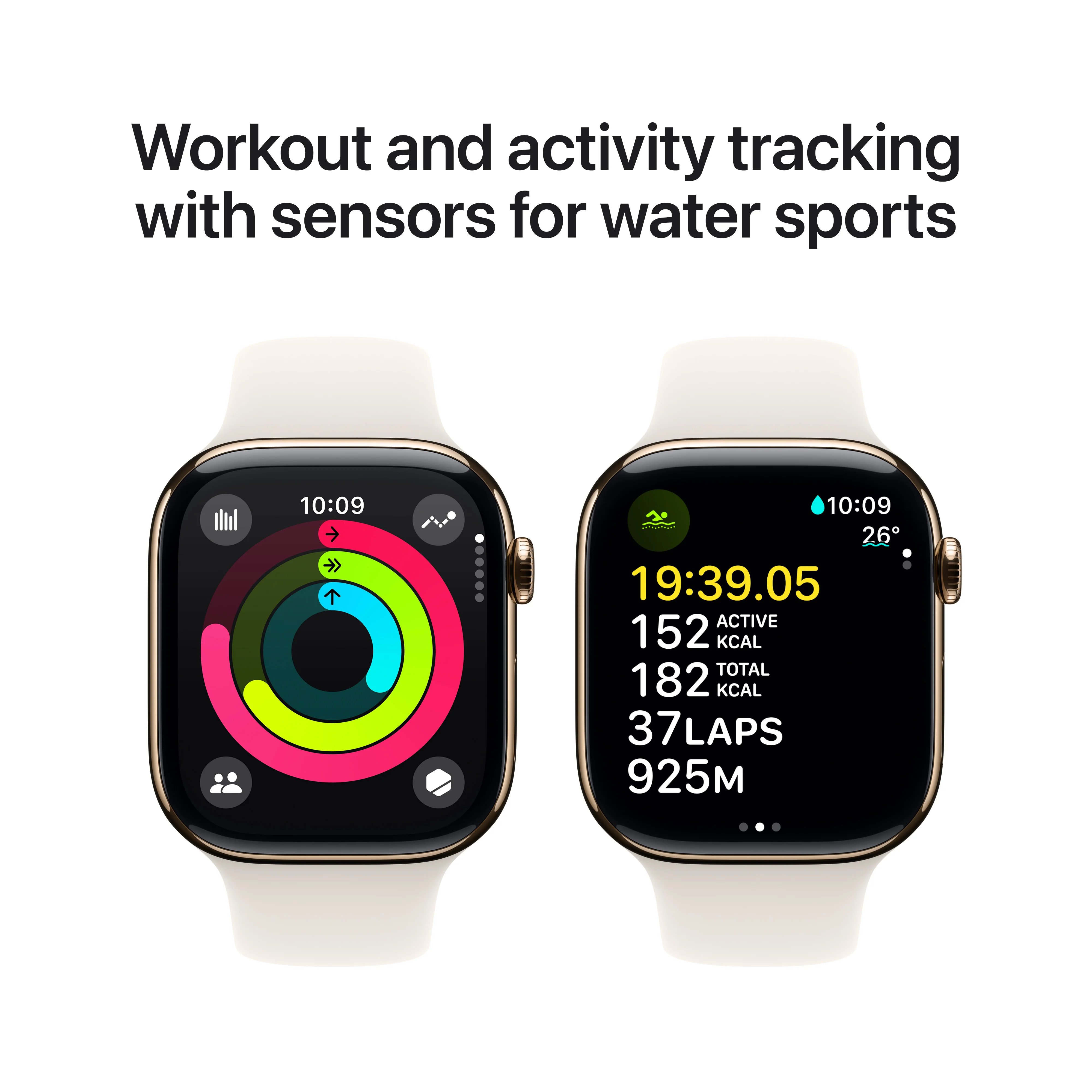 Apple Watch Series 10 GPS + Cellular 46mm Gold Titanium Case with Starlight Sport Band - M/L, MWYY3QA/A - Image 4