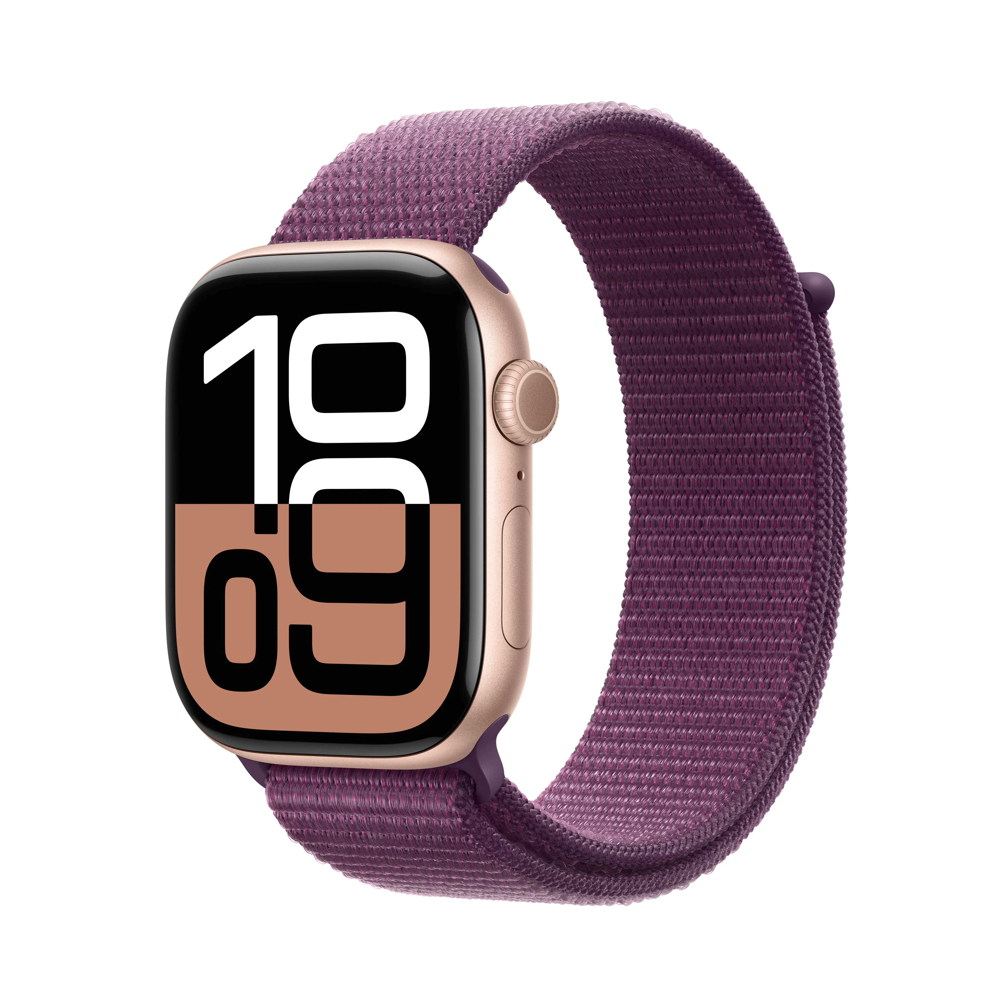 Apple Watch Series 10 GPS + Cellular 46mm Rose Gold Aluminium Case with Plum Sport Loop, MWY83QA/A