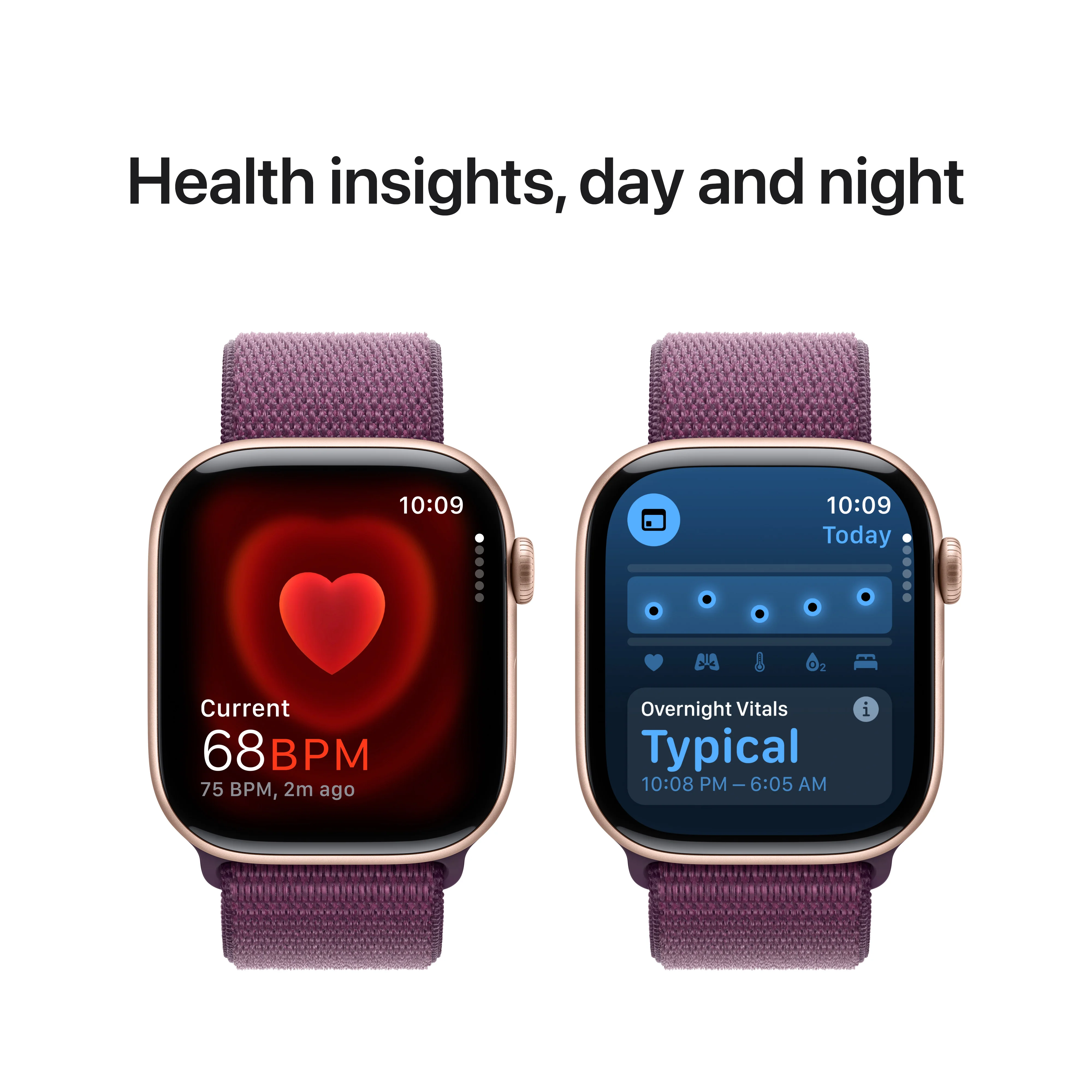 Apple Watch Series 10 GPS + Cellular 46mm Rose Gold Aluminium Case with Plum Sport Loop, MWY83QA/A - Image 5