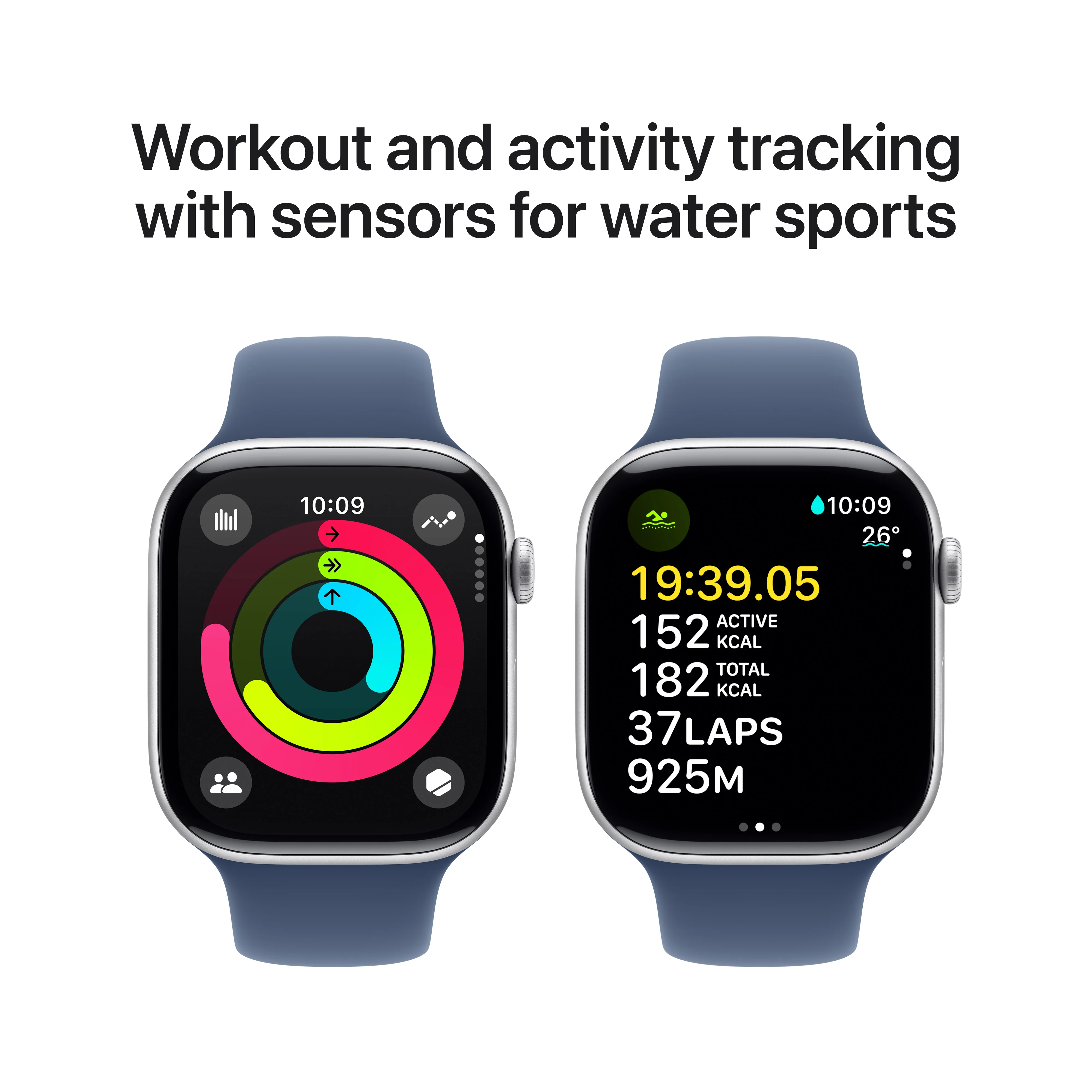 Apple Watch Series 10 GPS + Cellular 46mm Silver Aluminium Case with Denim Sport Band - S/M, MWY03QA/A - Image 4