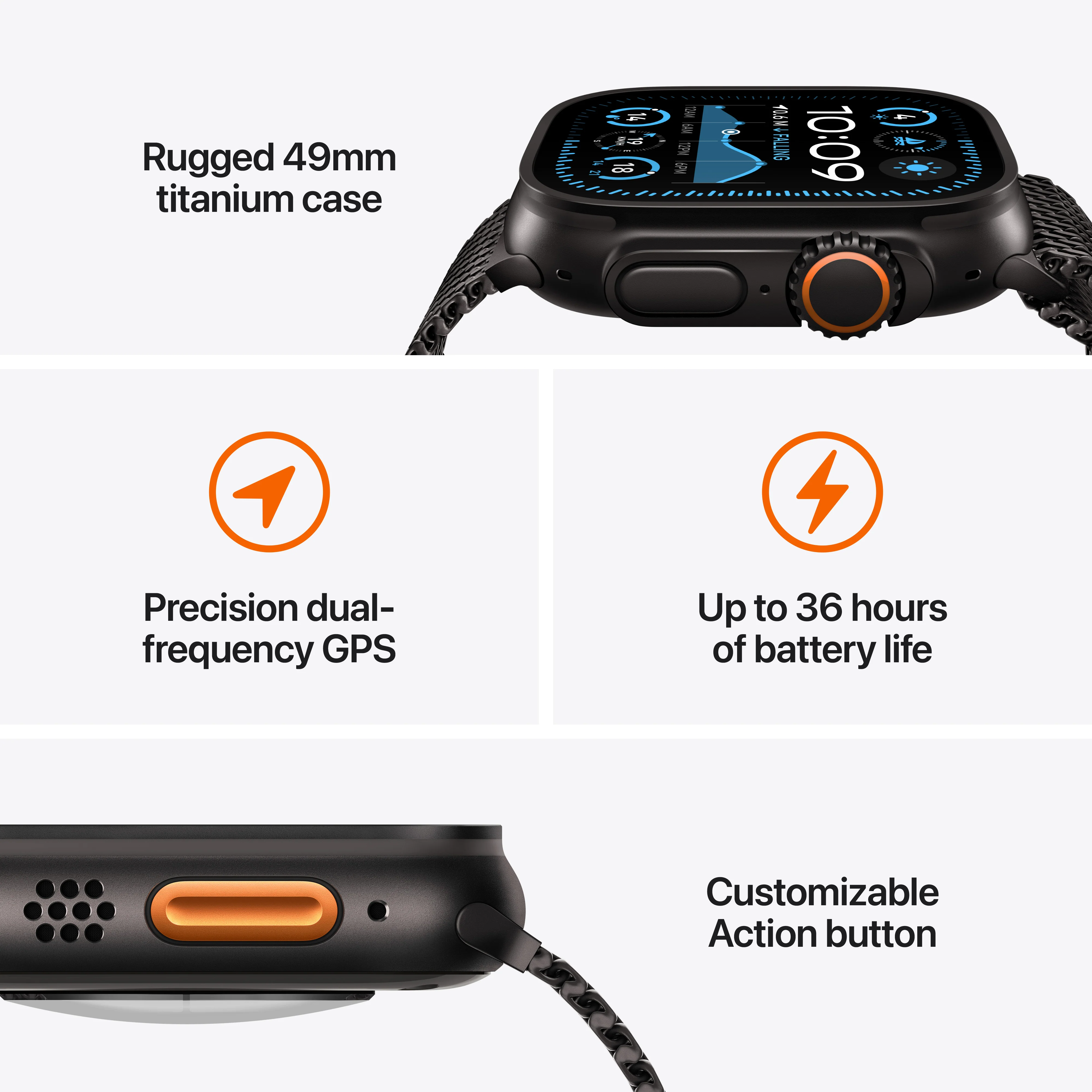 Apple Watch Ultra 2 GPS + Cellular 49mm Black Titanium Case with Black Trail Loop - S/M, MX4U3QA/A - Image 3