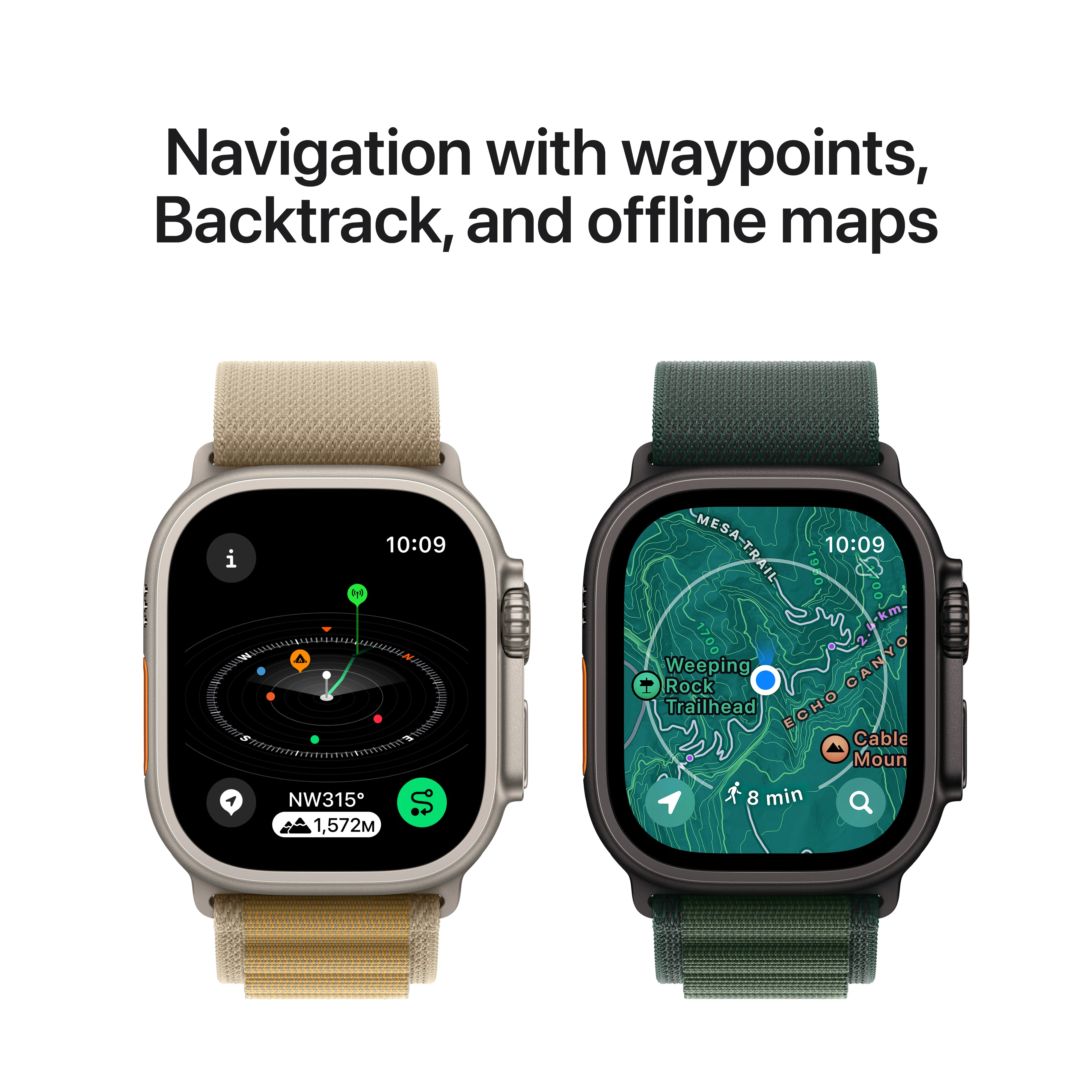 Apple Watch Ultra 2 GPS + Cellular 49mm Black Titanium Case with Dark Green Alpine Loop - Large, MX4T3QA/A - Image 6