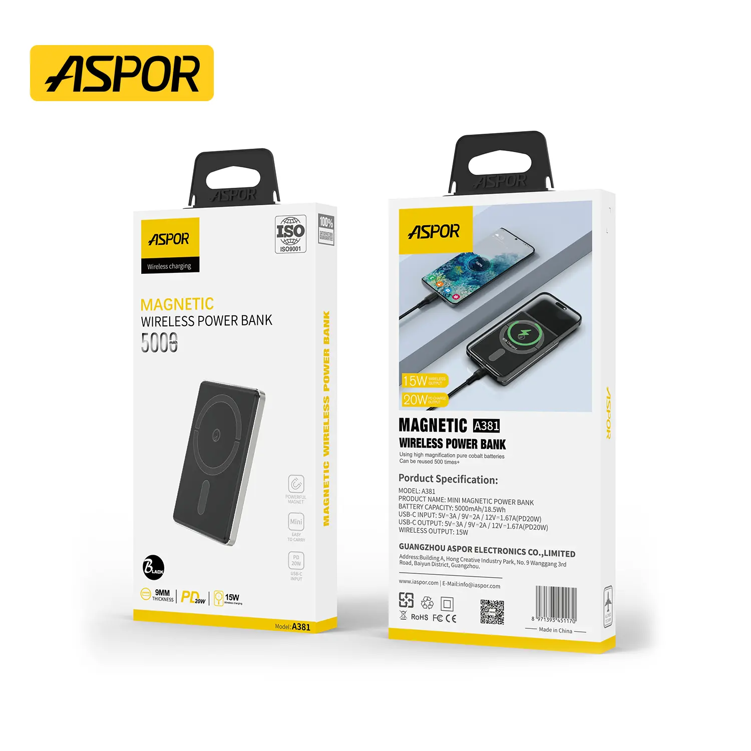 ASPOR MAGNETIC WIRELESS POWER BANK 5000 A381 - Image 2