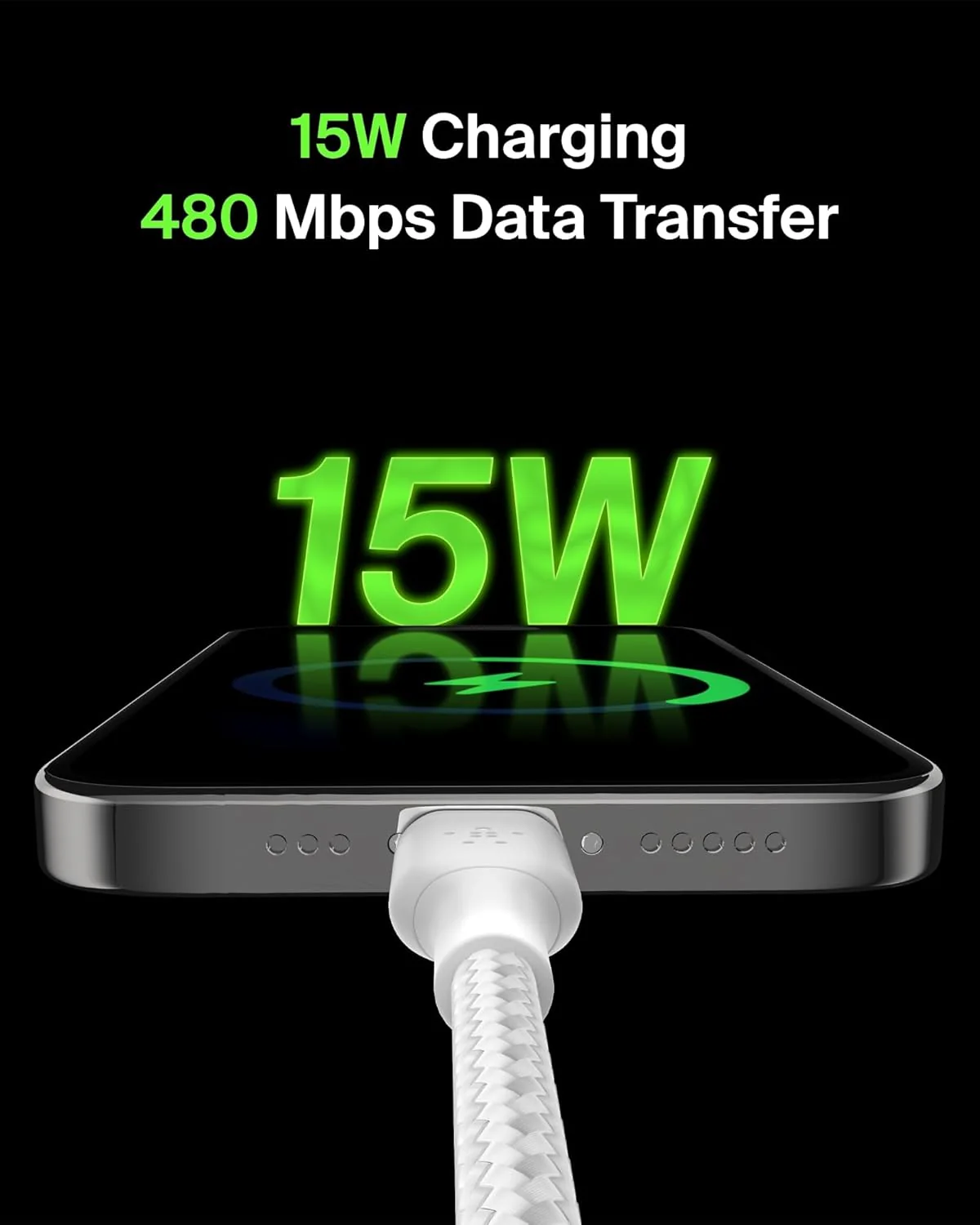 Belkin Braided USB-A to USB-C Charging Cable 2M – Fast Charging Data Cable – White - Image 2