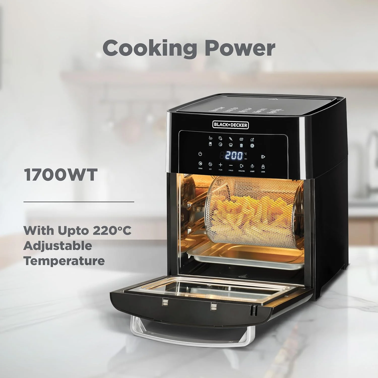 Black + Decker Digital Air Fryer, 15L, 1700W, Black, AOF150-B5 - Image 6