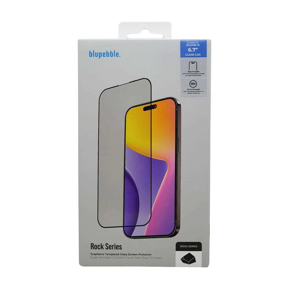 Blupebble Graphene Rock Series Screen Protector Tempered Glass Clear for Iphone 15 Pro Max