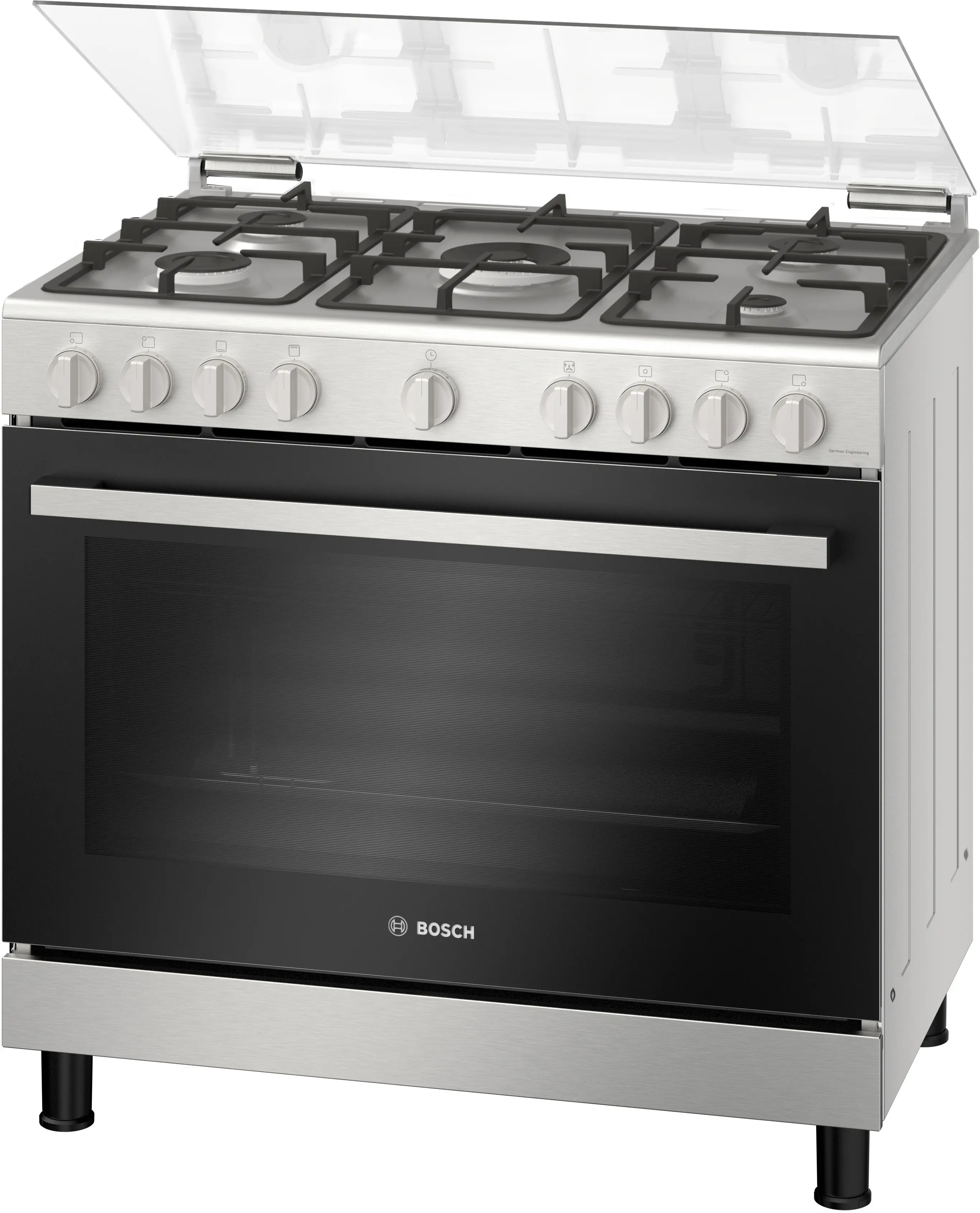 BOSCH HGV1ISW50M Series 4 5 Burner Full Gas Cooker, 90 cm