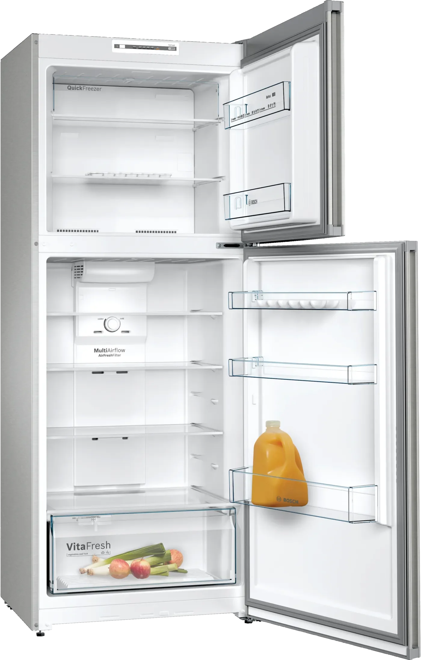 BOSCH Series 2 Free-Standing Refrigerator 365 Liter with Freezer at Top, Inox-Look-Metallic, KDN43N120M - Image 2
