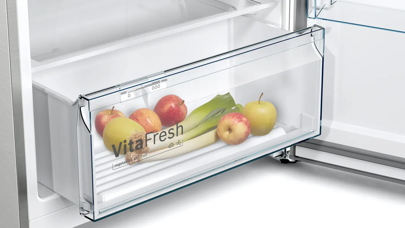 BOSCH Series 2 Free-Standing Refrigerator 365 Liter with Freezer at Top, Inox-Look-Metallic, KDN43N120M - Image 3