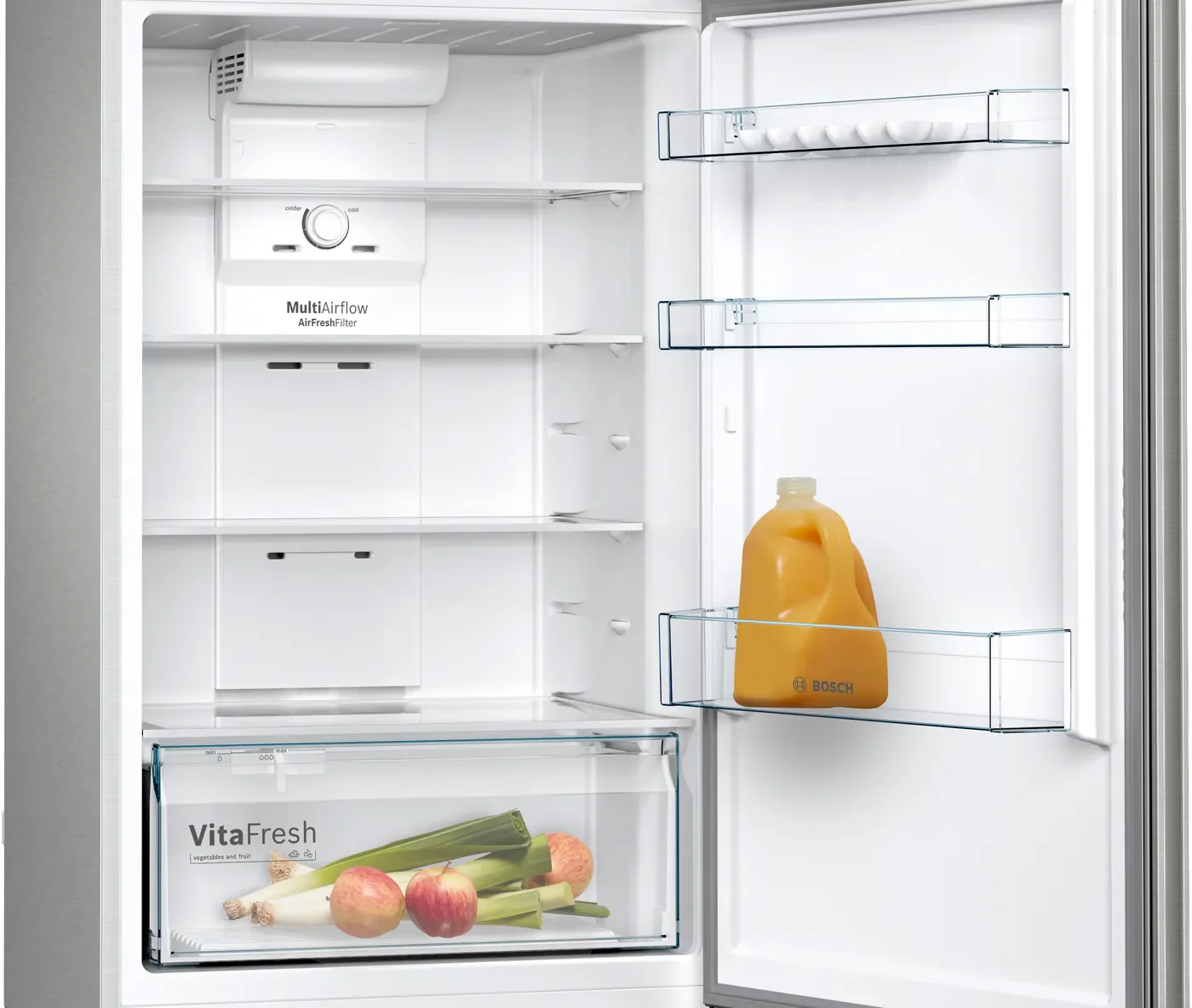 BOSCH Series 2 Free-Standing Refrigerator 365 Liter with Freezer at Top, Inox-Look-Metallic, KDN43N120M - Image 4