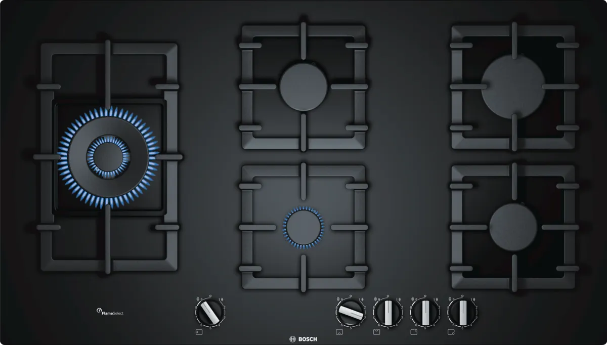 Bosch Series 6 gas hob 90 cm Tempered glass, Black, PPS9A6B90M