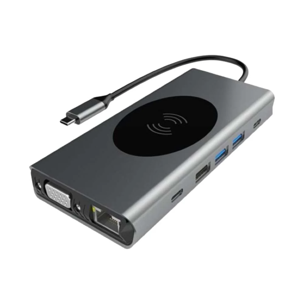 BrandTech 13-in-1 USB-C Hub With Wireless Charger Grey
