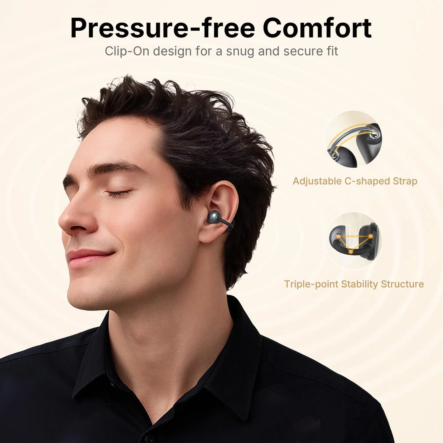 EarFun Clip Open Ear Headphones, Clip on Earphones Wireless Bluetooth 6.0 Headphones, Adaptive Comfort with Secure Fit, LDAC, 2 Mics AI ENC Call, Hi-Res Audio, 40H Playtime, IP55 - Image 2