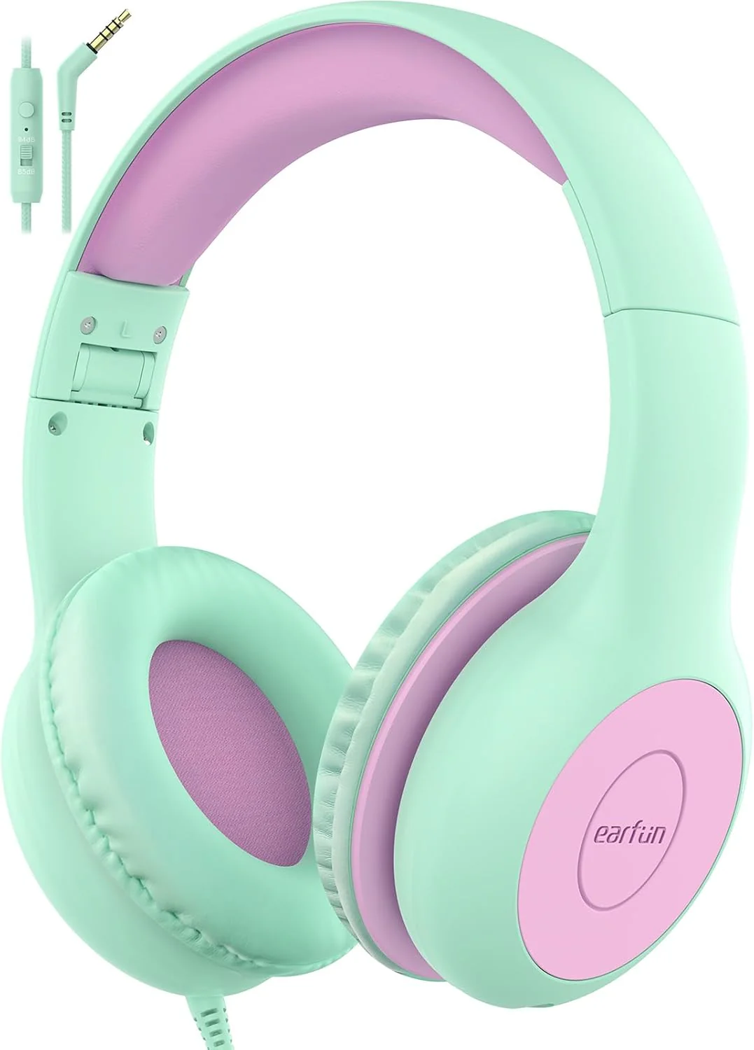 EarFun Kids Headphones with Mic, Wired Headphones Kids 85/94dB Volume Limit, Sharing Function, Stereo Sound Adjustable Headband Children Headphone for School/Travel/Phone/Tablet