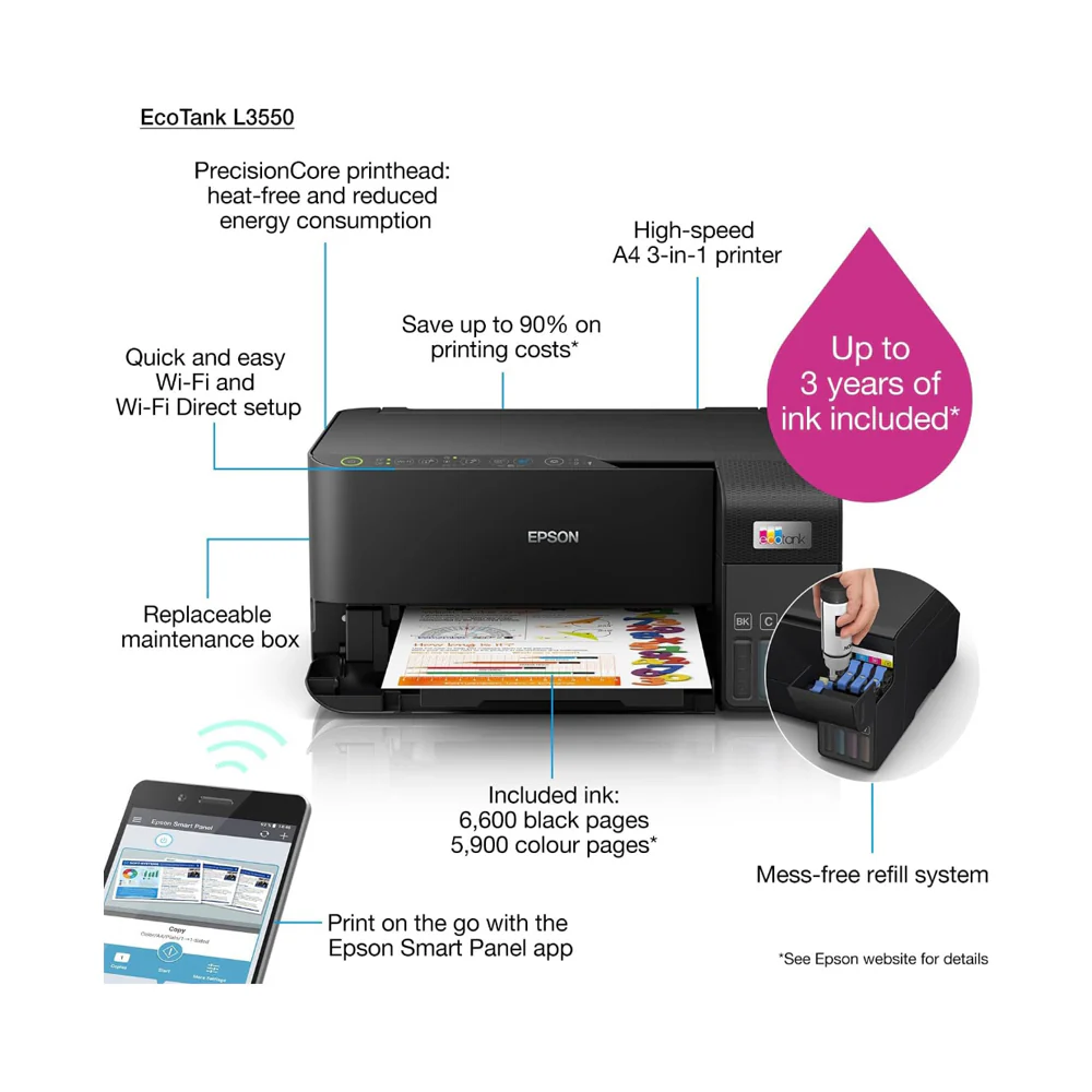 EPSON EcoTank Ink Tank Printer Black, L3560 - Image 2