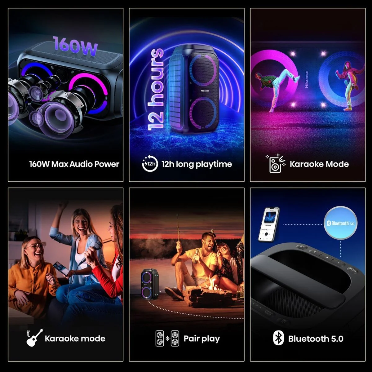 Hisense Portable Bluetooth Party Speaker, 160W, 12Hr Battery, IPX4 – Party Rocket 160 - Image 6