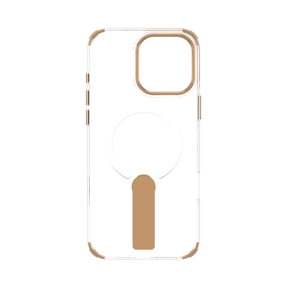 Infinyty Aurum Transparent Case with Gold Metal Camera Ring & Stand for iPhone 16 Pro, Desert Titanium - Image 3
