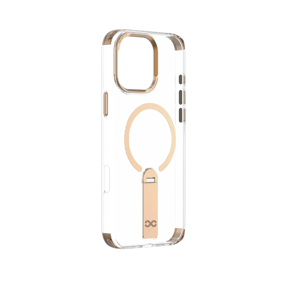 Infinyty Aurum Transparent Case with Gold Metal Camera Ring & Stand for iPhone 16 Pro, Desert Titanium - Image 6