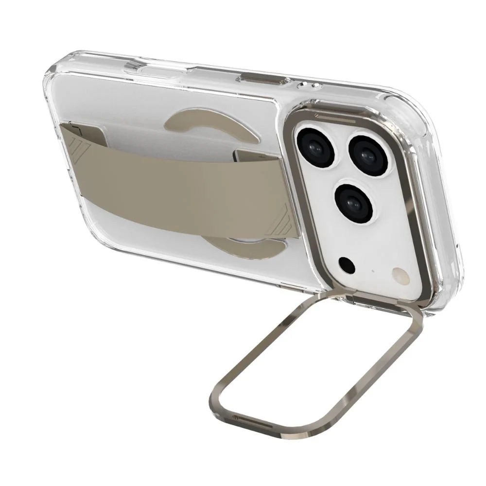 Infinyty Grypsta Clear iPhone Case with Natural Titanium Grip and Metallic Camera Stand for iPhone 17 Pro - Image 2
