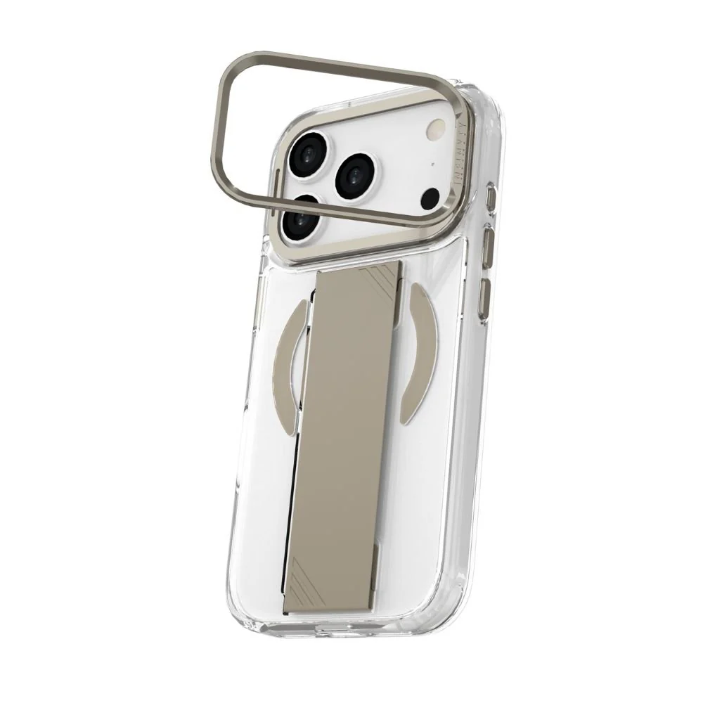 Infinyty Grypsta Clear iPhone Case with Natural Titanium Grip and Metallic Camera Stand for iPhone 17 Pro - Image 5