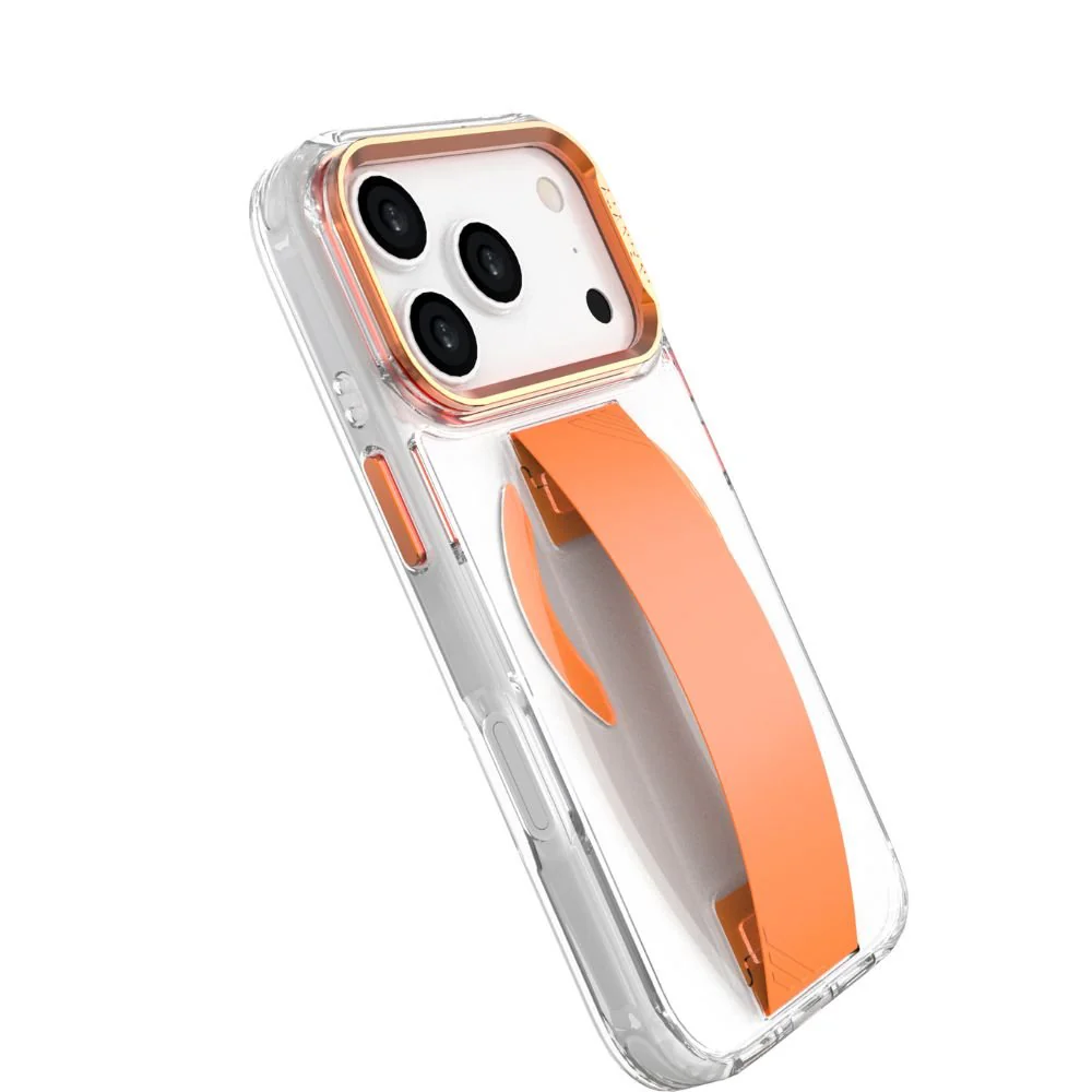Infinyty Grypsta Clear iPhone Case with Orange Grip and Metallic Camera Stand for iPhone 17 Pro - Image 2