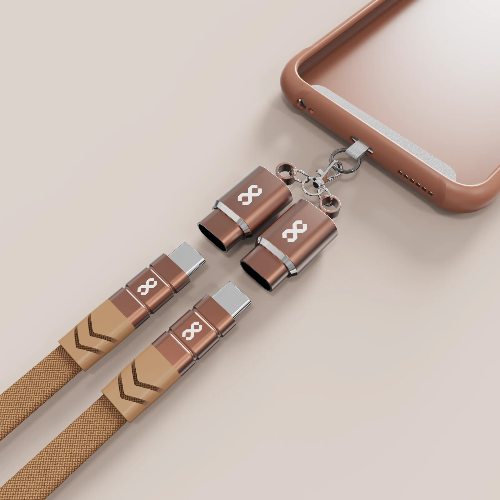 Infinyty Loop Charge Crossbody Flat Cable USB-C to USB-C, 100W, 1m, Brown - Image 2