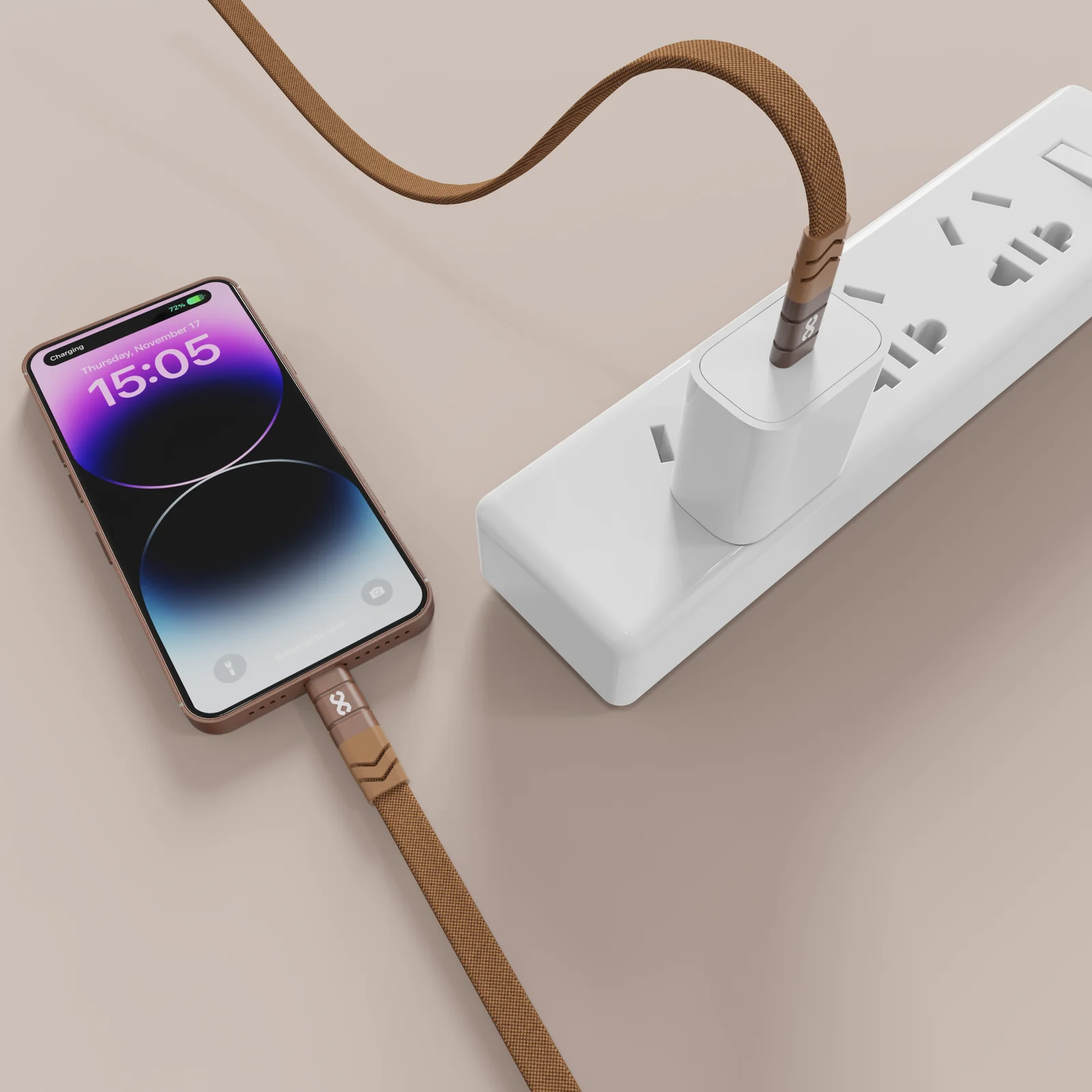 Infinyty Loop Charge Crossbody Flat Cable USB-C to USB-C, 100W, 1m, Brown - Image 3