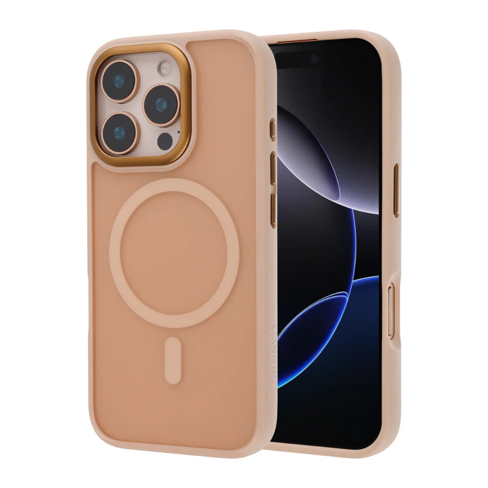 Infinyty Modo Silicone MagSafe Case with Metal Camera Frame and Button iPhone 16 Pro Max, Desert Titanium