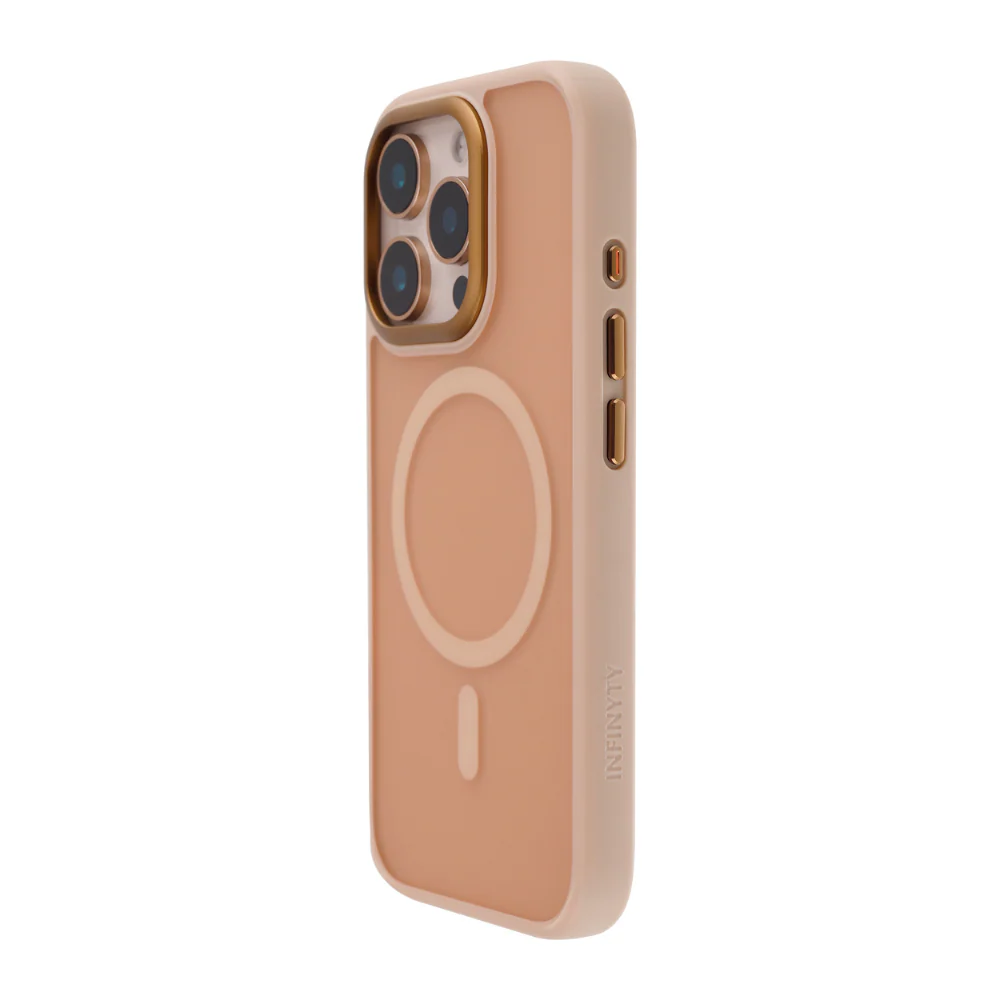Infinyty Modo Silicone MagSafe Case with Metal Camera Frame and Button iPhone 16 Pro, Desert Titanium - Image 2