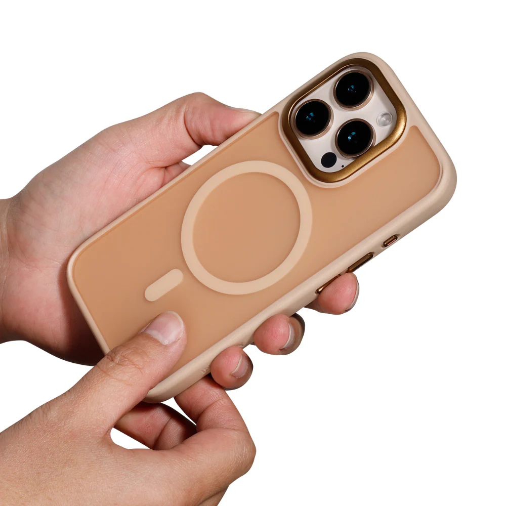 Infinyty Modo Silicone MagSafe Case with Metal Camera Frame and Button iPhone 16 Pro, Desert Titanium - Image 3