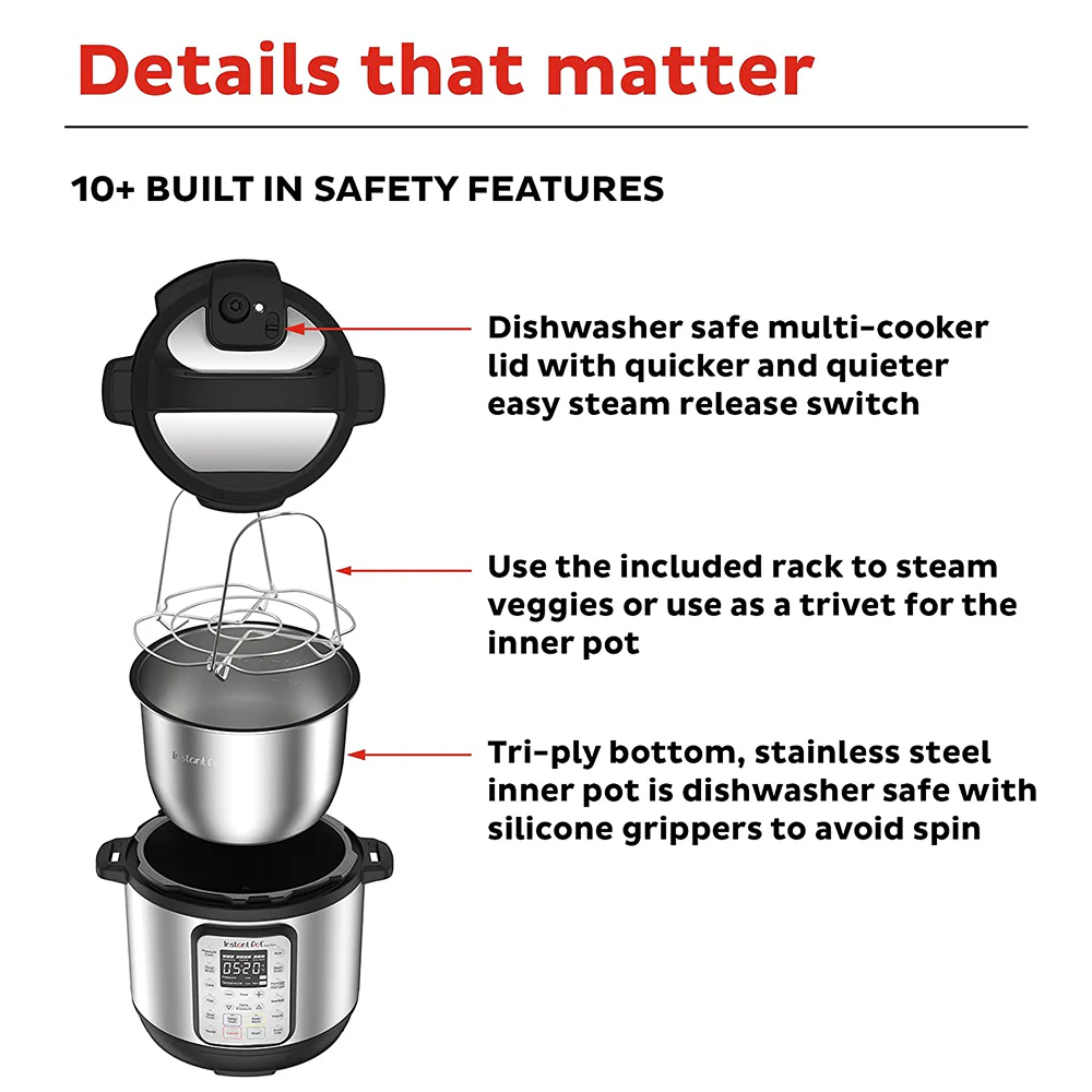 Instant Pot Duo 8, 1200W 7-in-1 Smart Multi Cooker, 8L Electric Pressure Cooker, Slow Cooker, Rice Cooker, Sauté Pan, Yoghurt Maker, Steamer, Food Warmer - Image 5