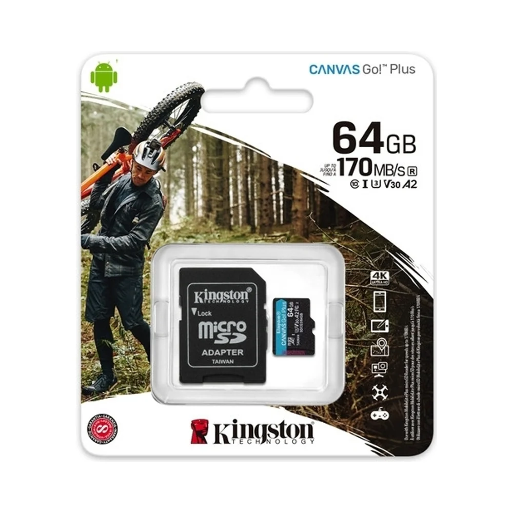 Kingston Canvas Go! Plus microSDXC Memory Card with SD Adapter 64GB Black - Image 4