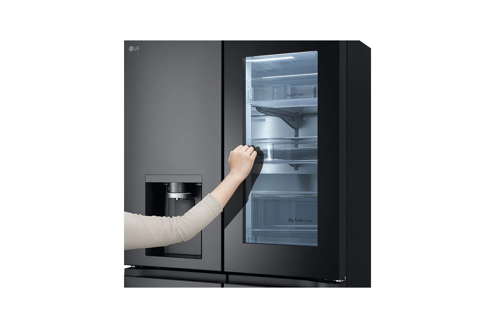 LG Black Glass InstaView, French Door Fridge, Essence Black Steel 681L GR-X34FFCAB - Image 6