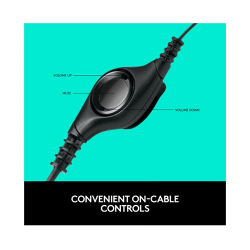 Logitech USB Wired Over-Ear Headphones Black - Image 4