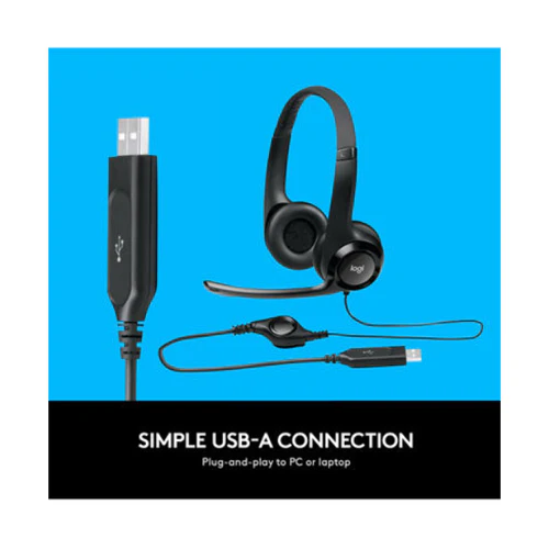 Logitech USB Wired Over-Ear Headphones Black - Image 5