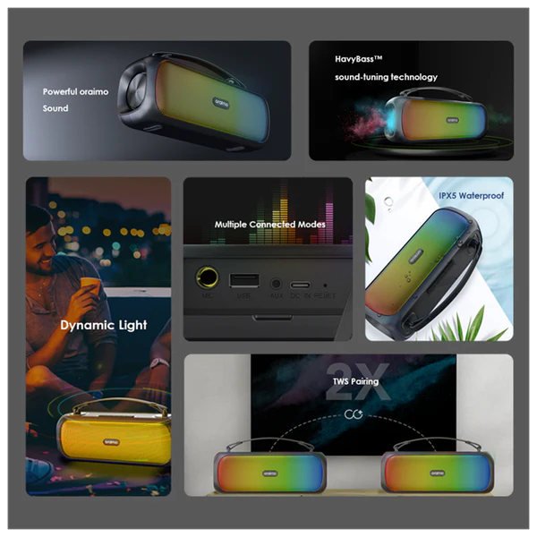 Oraimo Boom Box Wireless Bluetooth Speaker, BT V5.0, 85Hz-16KHz 30W, 3600mAh, Black, OBS-75DBLK - Image 4