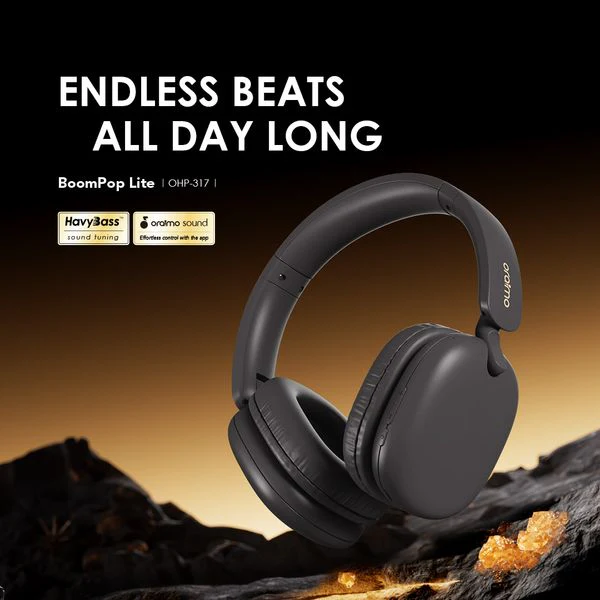 Oraimo BoomPop Lite Over-Ear On Ear Headset, BT V5.3, ENC, 60-Hour Long Playtime, Black, OHP-317SBLK - Image 3