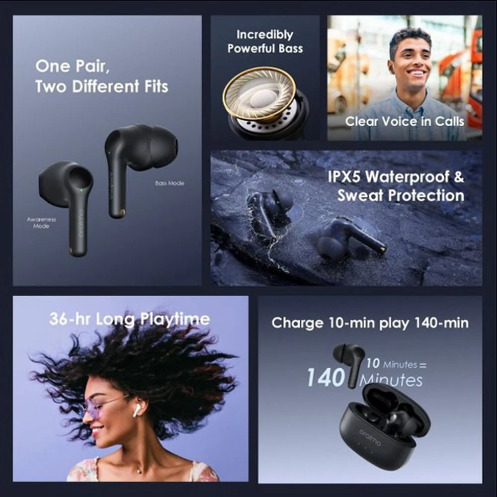 Oraimo  FreePods 3C TWS True Wireless Earbuds, BT V5.3, ENC, Black, OEB-E104DCBLK - Image 6