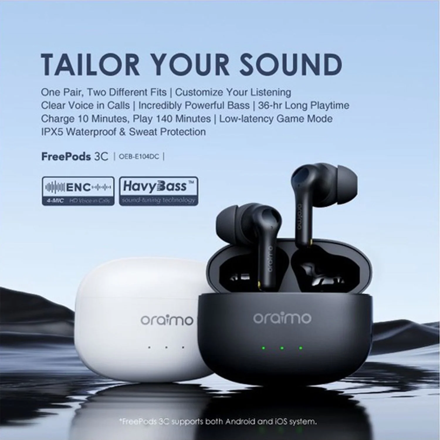 Oraimo FreePods 3C TWS True Wireless Earbuds, BT V5.3, ENC, White, OEB-E104DCWHT - Image 5