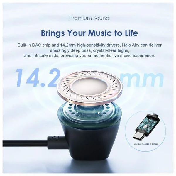 Oraimo  Halo Airy in Ear Earphone, Type C, 1.2 Meter, Black, OEP-650BLK - Image 3