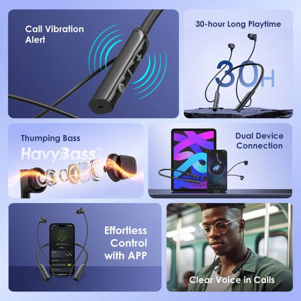 Oraimo necklace lite Vibration Notifications Neckband, BT V5.3, 220mAh, Dual-device Connectivity, Blue, OEB-E311BLU - Image 3