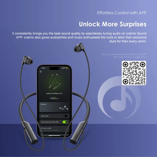 Oraimo necklace lite Vibration Notifications Neckband, BT V5.3, 220mAh, Dual-device Connectivity, Blue, OEB-E311BLU - Image 6