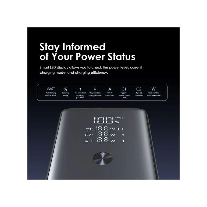 Oraimo  Powerjet 130 Smart Digital Display Power Bank, Laptop & Phone Power bank, 130W Type-C Fast Charging, 27600mAh, Grey, OPB-727SQ - Image 3