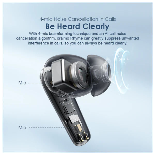 Oraimo Rhyme ANC True Wireless Earbuds, IPX4 Water Proof, BT V5.2, 300mAh, Black, OEB-E06DNBLK - Image 3