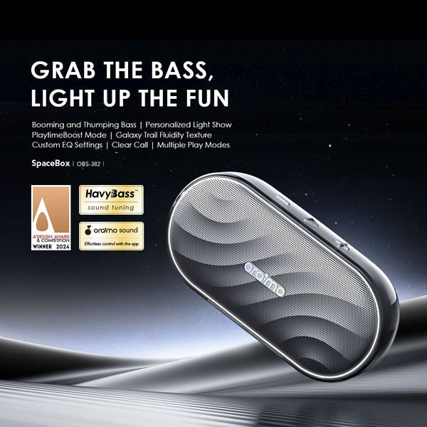Oraimo Space Box Wireless Bluetooth Speaker, BT V5.4, 80Hz-20KHz 8W, 1800mAh/3.7V, Grey, OBS-382SGRY - Image 4