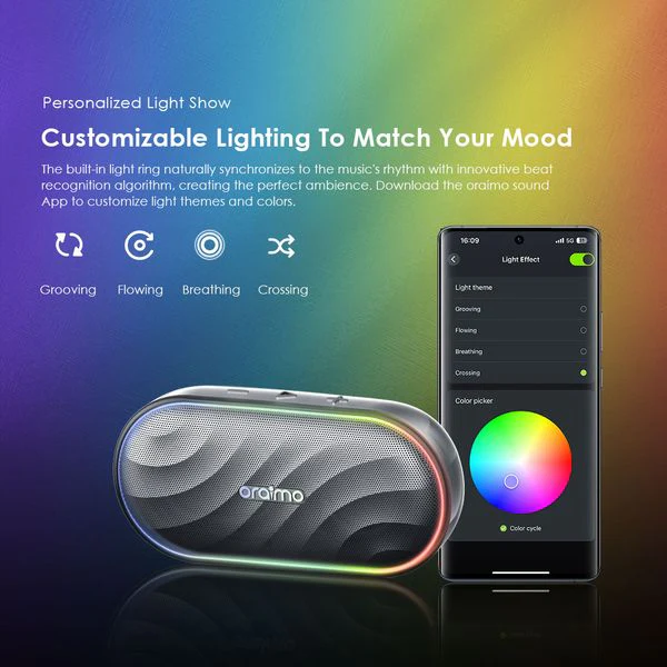 Oraimo Space Box Wireless Bluetooth Speaker, BT V5.4, 80Hz-20KHz 8W, 1800mAh/3.7V, Grey, OBS-382SGRY - Image 6