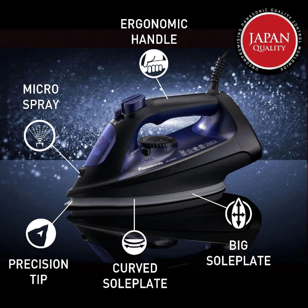 Panasonic Steam Iron, 2400W, NI-JU700, Black / Gold, Big Ceramic Soleplate - Image 4