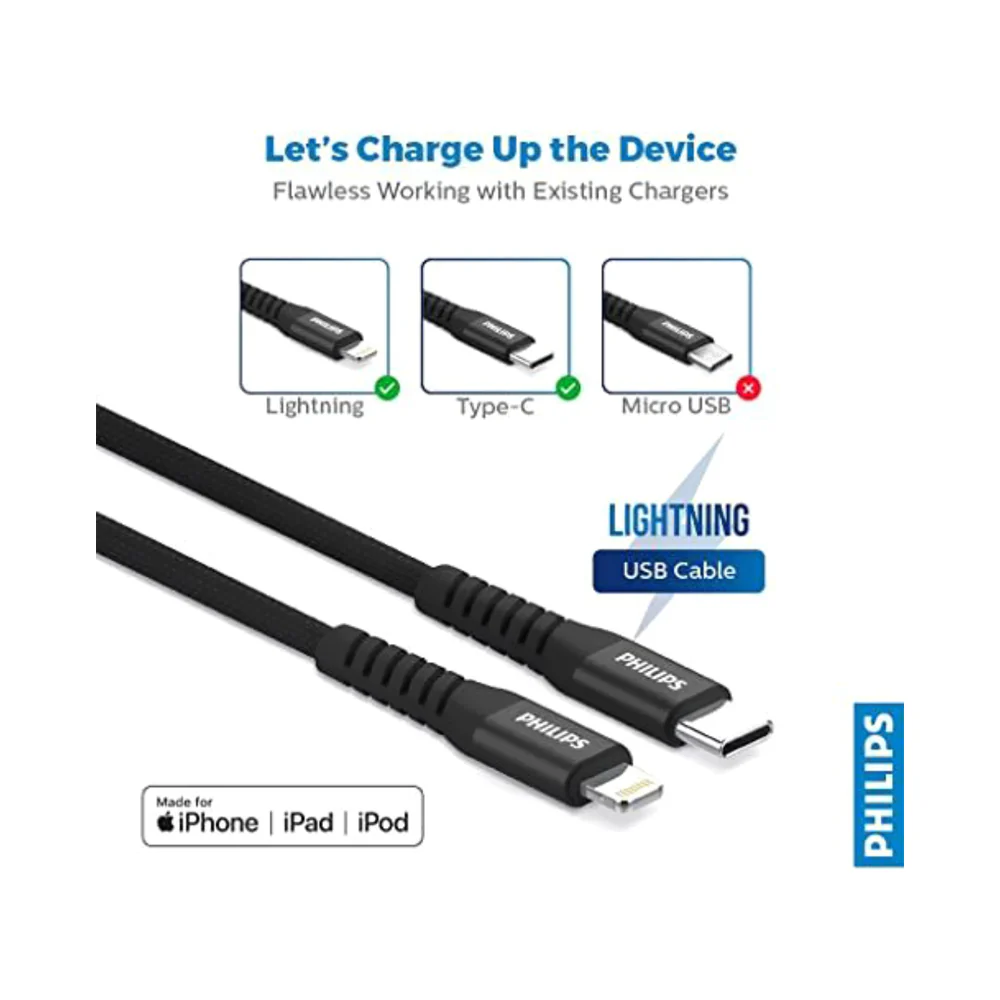 Philips USB-C To Lightning Cable 200cm Black - Image 4